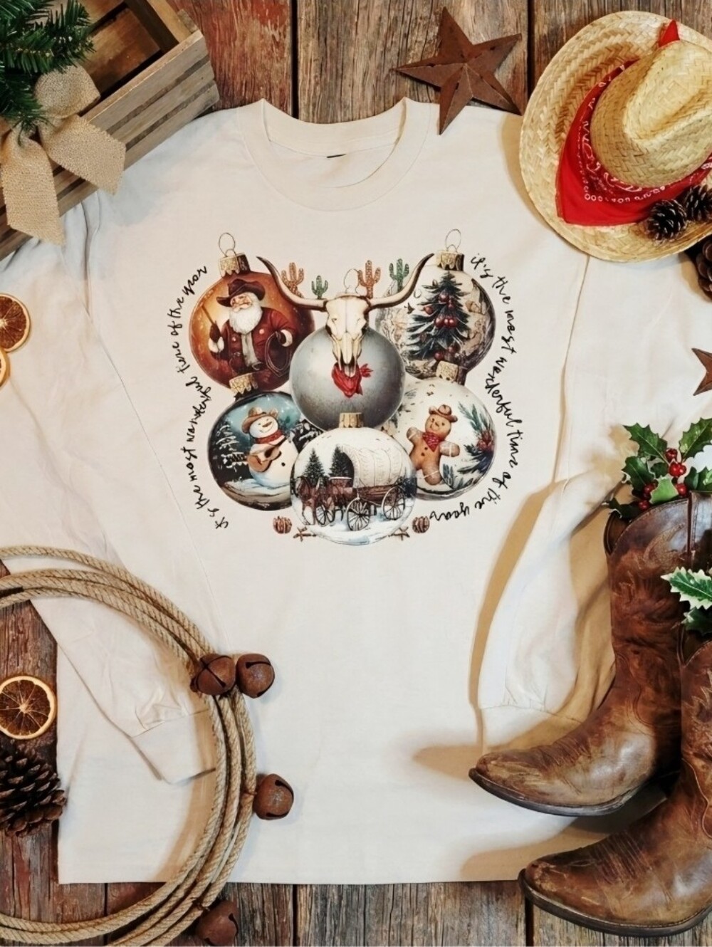Country Western Christmas Long Sleeve Tee • Rustic Holiday Shirt • Cowgirl